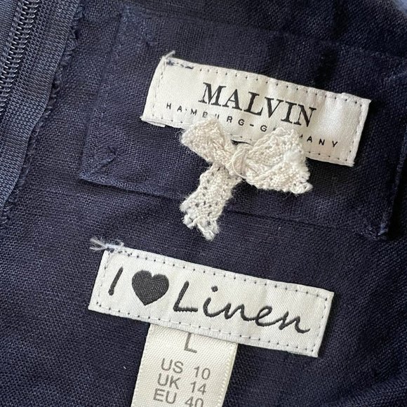Malvin Germany Womens Linen Dress Sz 10 Navy Blue Fit & Flare Preppy Classic - Picture 7 of 8